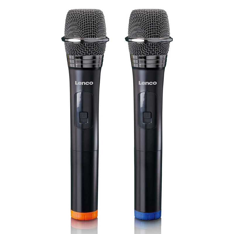 Lenco MCW-020 Wireless Microphone Set - Wireless Microphones with Receiver - 6.5 mm Plug - Integrated Battery with 2000 nAH - Up to 15 m Range - 863.5 MHz - Black MCW-020BK