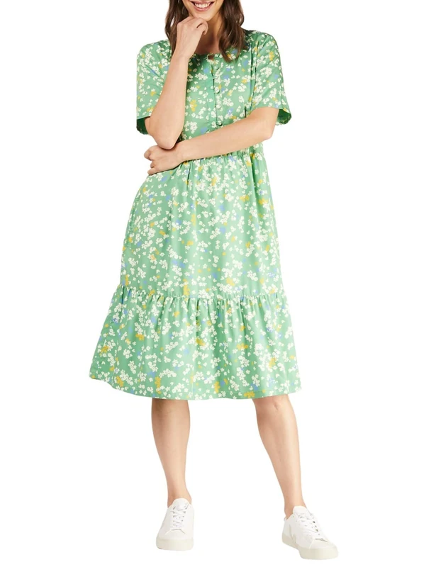 People Tree Women's Milla Field Print Dress in Multi on Greenbriar, Tencel™ Lyocell, Size 8