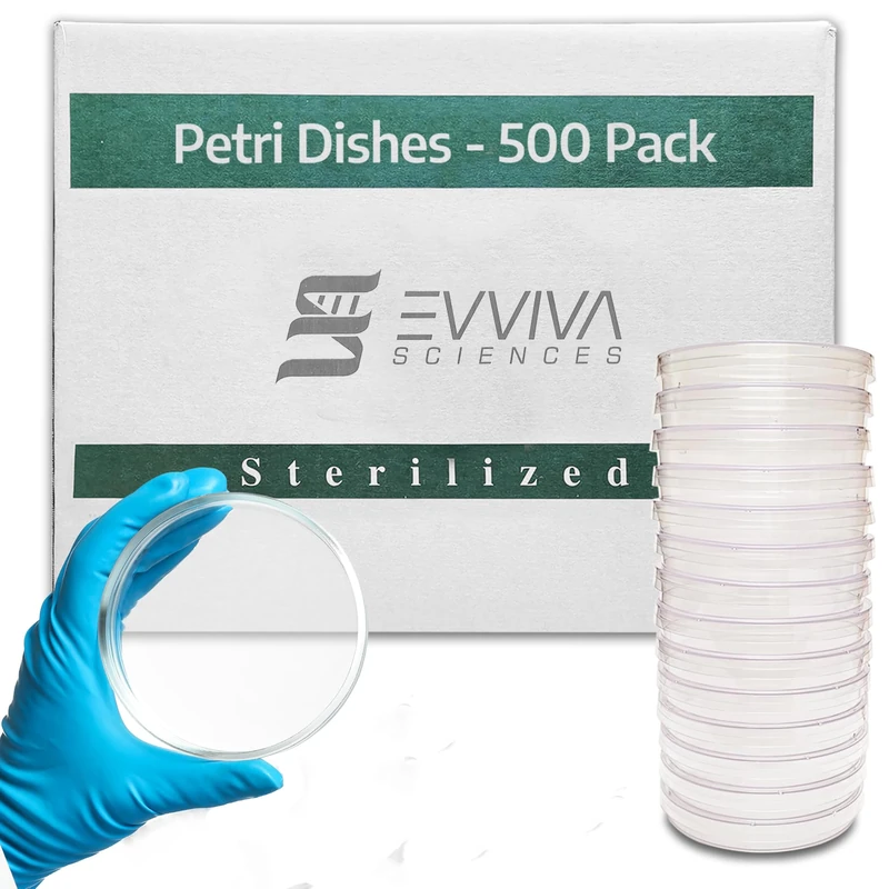 Petri Dish 500 Pack – 500 Kord Vallmark Petri Dishes – 100 X 15mm – Sterile, Premium Performance – 3 Vents to Reduce Condensation – for Lab Research, Education, & More - W/10 Evviva Transfer Pipettes