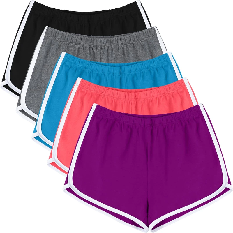 URATOT 5 Packs Soft Comfy Booty Cotton Workout Pants Breathable Lounge Dolphin Shorts Cycling Hiking Pants for Women, Black, Dark Gray, Dark Purple, Blue, Antique Pink, M