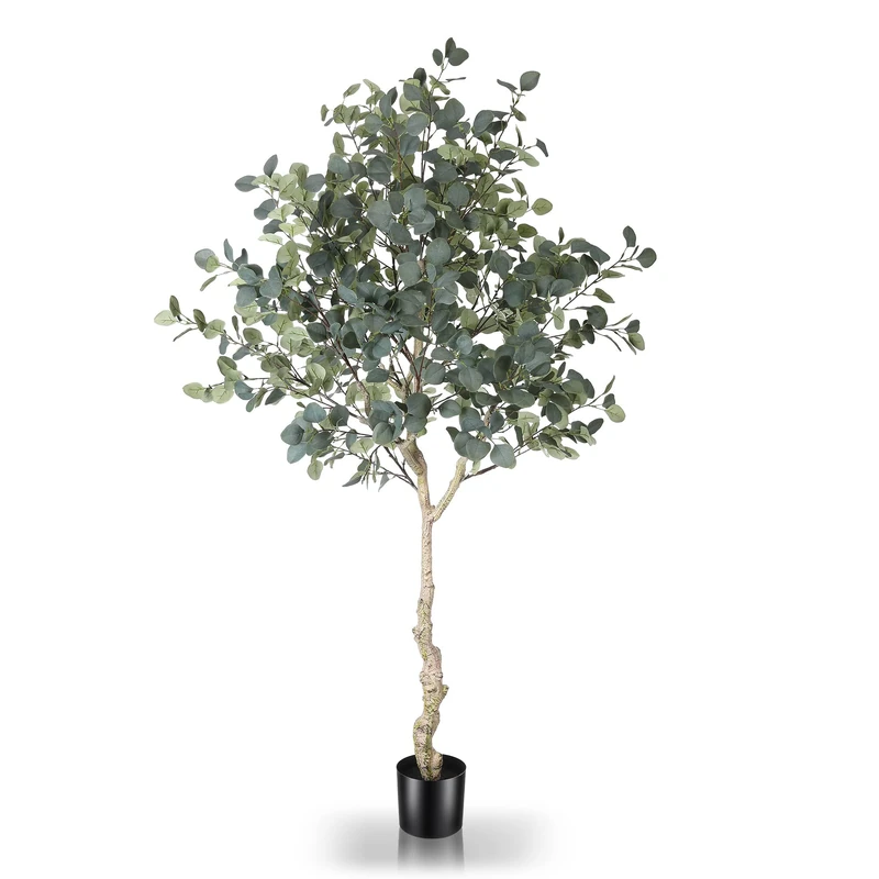 LYERSE 6ft Artificial Eucalyptus Tree in Plastic Nursery Pot, Tall Faux Eucalyptus Stems Fake Plants with 462 Silver Dollar Leaves, Artificial Trees for Office House Living Room Home Decor Indoor