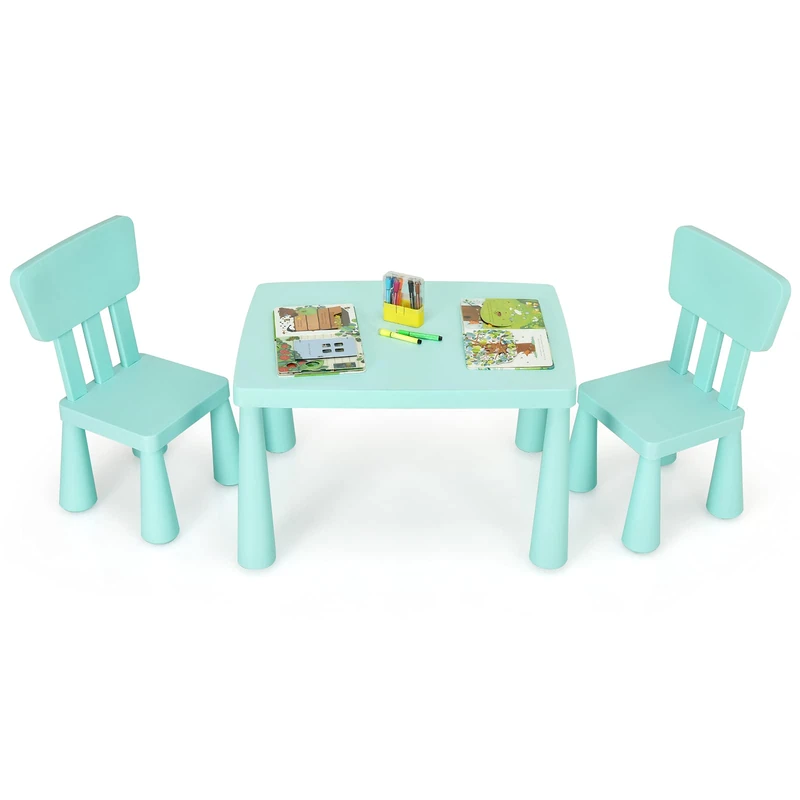 GYMAX Kids Table and Chair Set, Toddler Activity Table with 2 Chairs, Children Furniture Set for Playing, Learning, Eating and Drawing (Green)