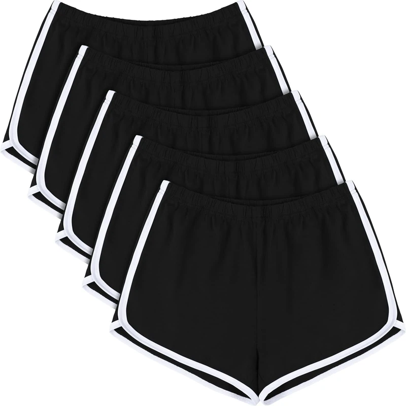 URATOT 5 Packs Soft Comfy Booty Cotton Workout Pants Breathable Lounge Dolphin Shorts Cycling Hiking Pants for Women, Black, M
