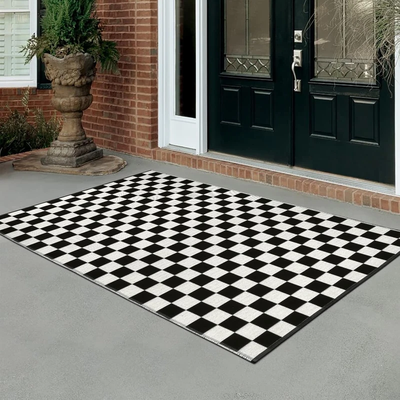 Seavish Checkered Rug, 3x5 Ft Moroccan Checkerboard Rug Outdoor Black and White Washable Rug Cotton Woven Area Rugs Reversible Floor Mat for Front Door Bedroom Entryway Entryway Office Dorm