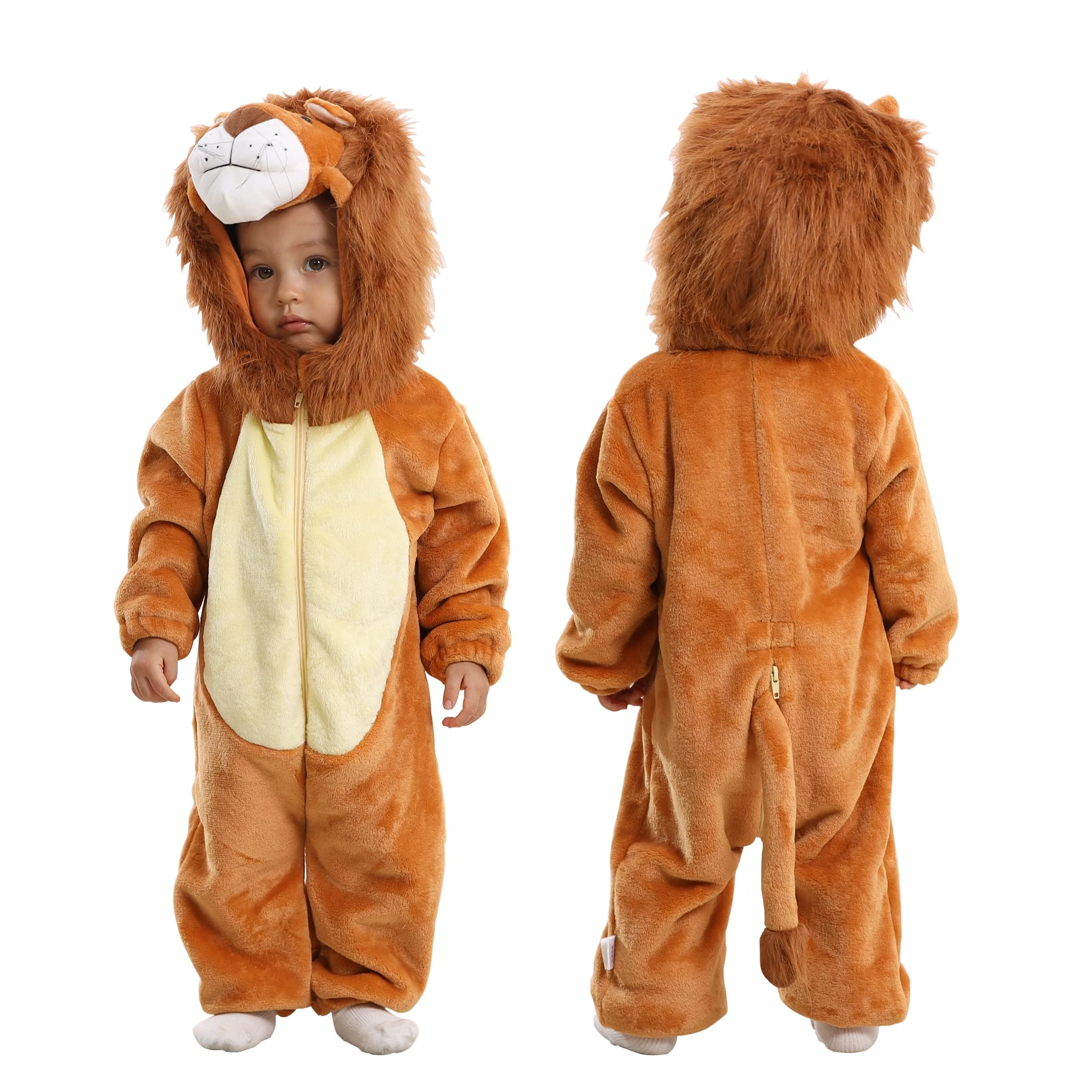 Doladola Baby Boys Girls Cartoon Animal Hooded Costume Infant Pajamas Romper(2-3 Years,Lion)