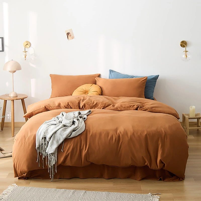 Cottonight Full Comforter Set Pumpkin Rust Bedding Set Terracotta Burnt Orange Blanket Quilts Solid Fashion Bedding Set for Women Men Full Bed