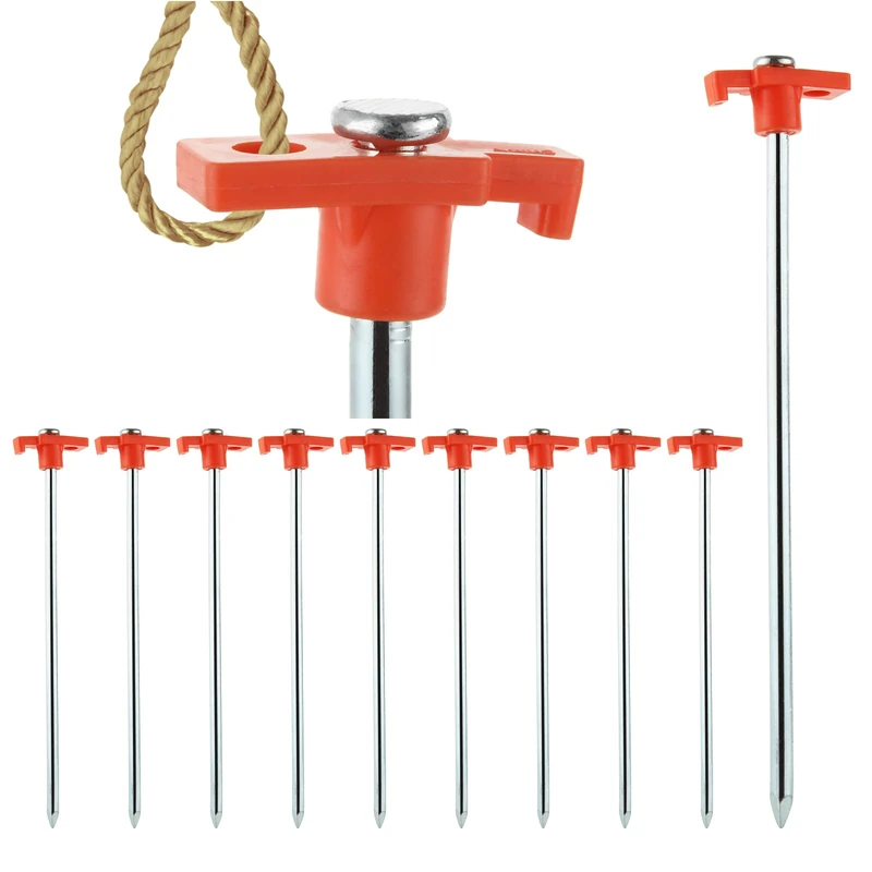 GOYADA 20 PCS Metal Rock Pegs For Awnings 10inch, Hard Ground Tent Camping Pegs Heavy Duty, Gazebo Awning Storm Camping Pegs For Camping Awning Traveling Netting Tarp (Orange)