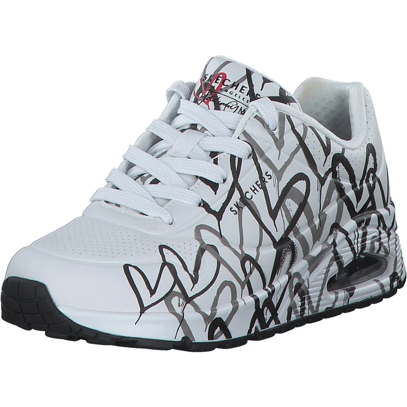 Skechers Women's UNO Spread The Love Sneaker, White W Black and Grey Heart Print Durabuck, 3 UK - Image 1