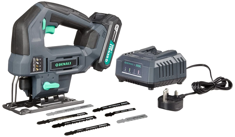 Amazon Brand - Denali by SKIL 18 V (20 V Max) Jig Saw Kit, Includes 2.0 Ah Lithium Battery and Charger, Blue