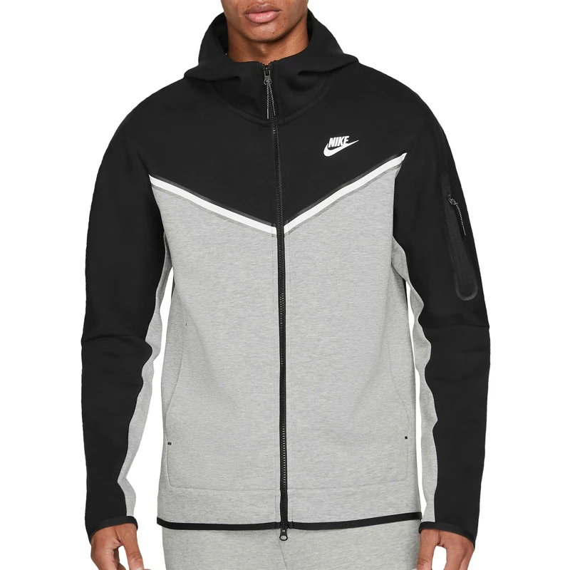 NIKE CU4489-016 M NSW TCH FLC HOODIE FZ WR Sweatshirt Men's Black/dk Gray Heather/White S