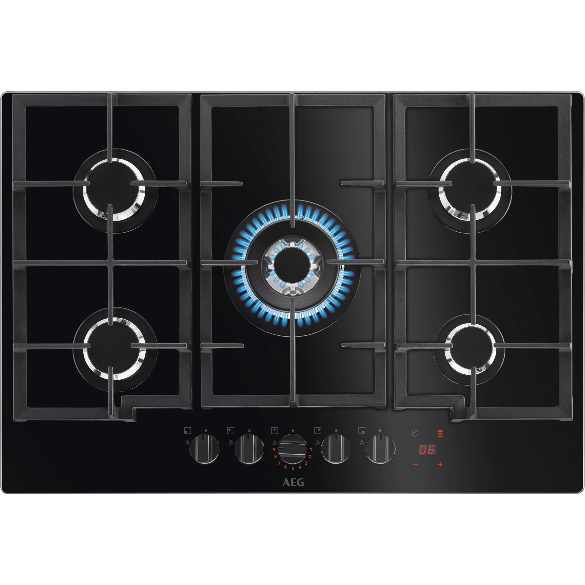 AEG 8000 Series 74cm 5 Burner Gas-on-Glass Hob with Hob2Hood - Black