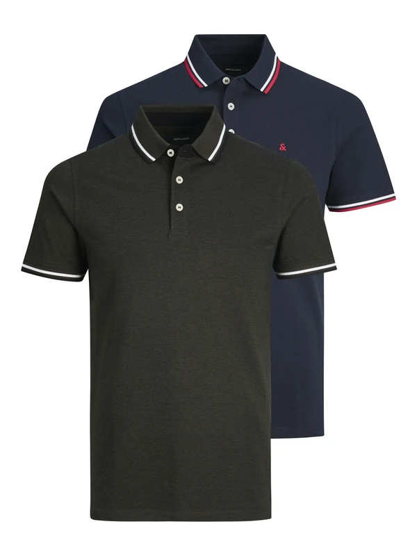 Jack & Jones Men's Jjepaulos Polo Ss 2pk Mp Polo Shirt, Navy Blazer/Pack:navyblazer+forestnight(play1), XS