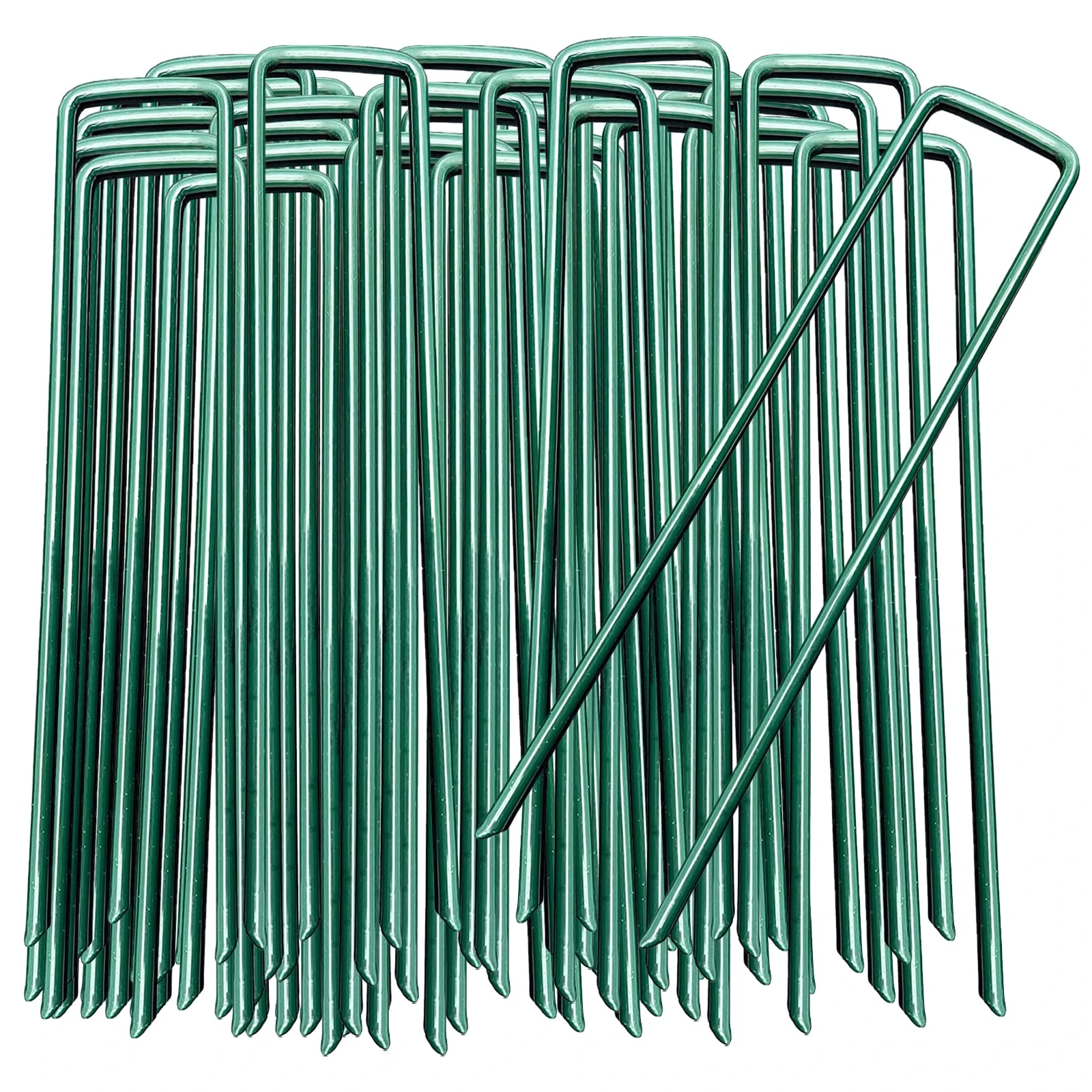 50 Pcs Metal Ground Pegs for Artificial Grass, Garden Stakes U-Shaped Nail Pins, Securing Lawn Staples for Netting Fabric Groundsheet - Green Paint