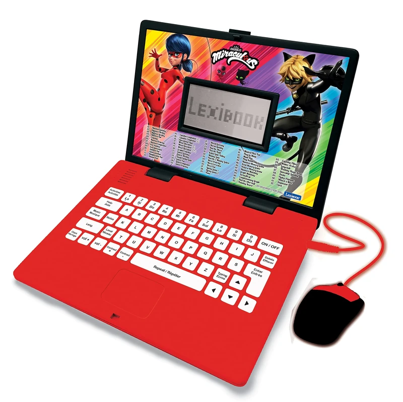 LEXIBOOK, Miraculous Ladybug Cat Noir, Educational and Bilingual Laptop French/English, Toy for Child Kid (Boys & Girls), 124 Activities, Learn Play Games and Music with Ladybug, Red/Black, JC598MIi1