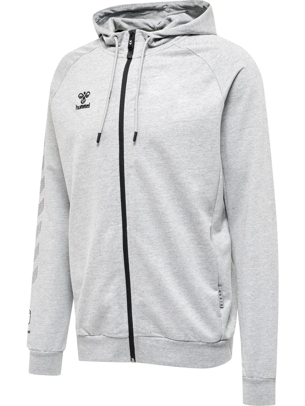 hummel Unisex Hmlmove Grid Cotton Zip Hoodie Hooded Sweatshirt Grey Melange