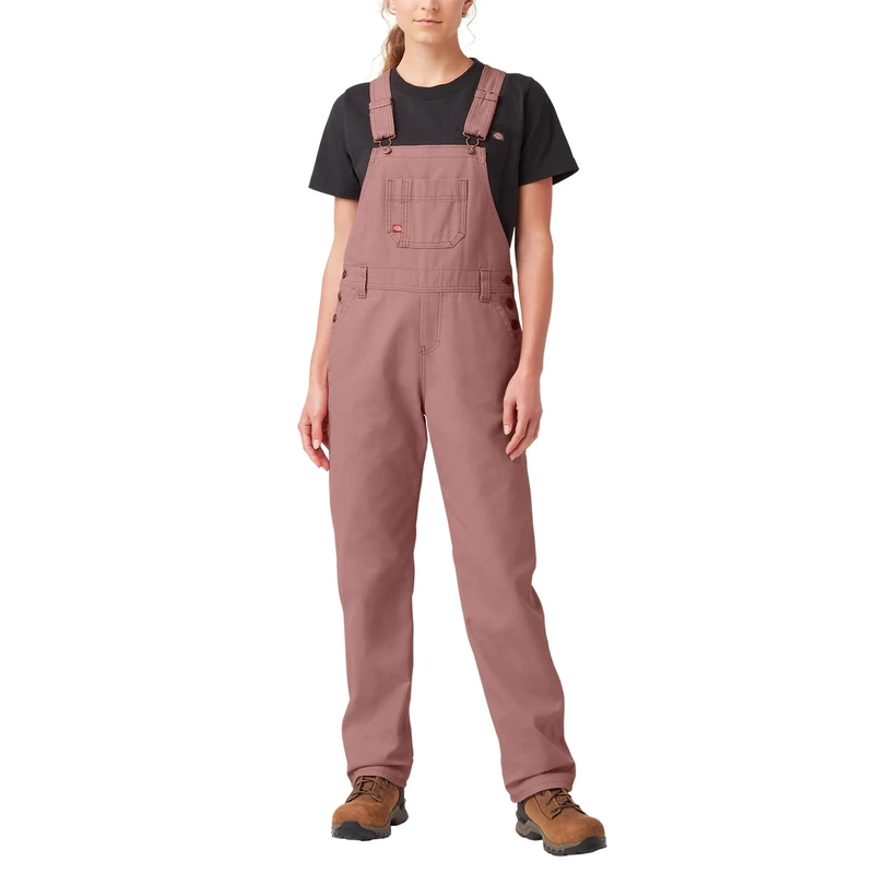 Dickies womens Women's Relaxed Fit Bib Overalls, Rinsed Ash Rose, S