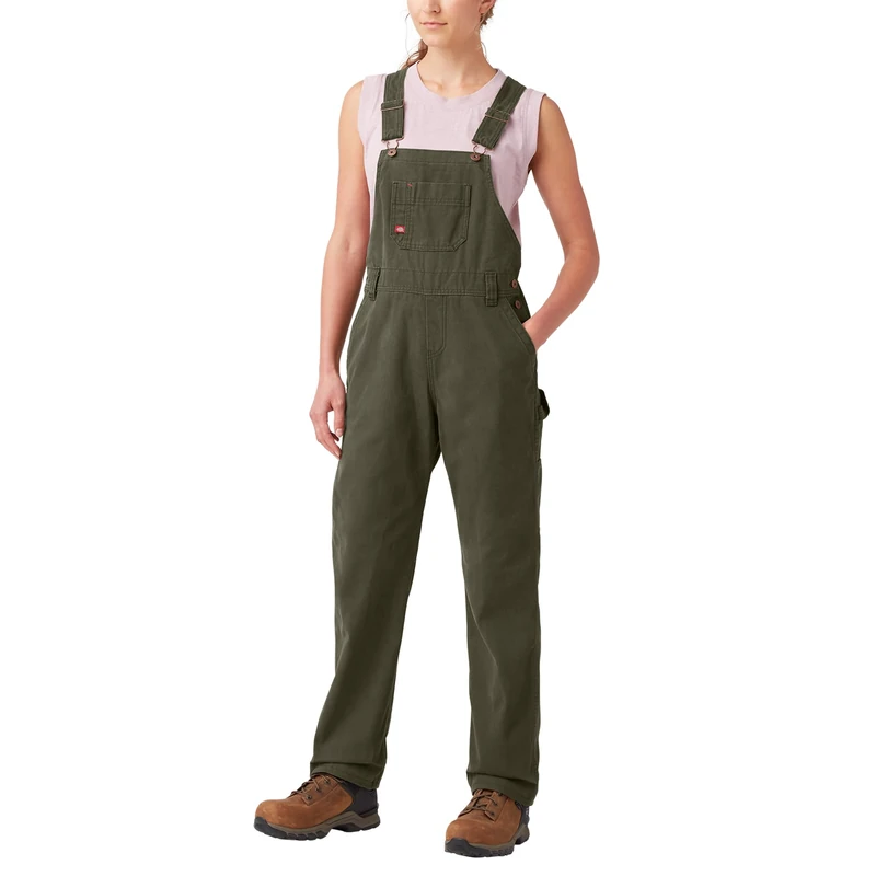 Dickies Women's Relaxed Fit Bib Overalls Shortalls, Rinsed Moss Green, Large