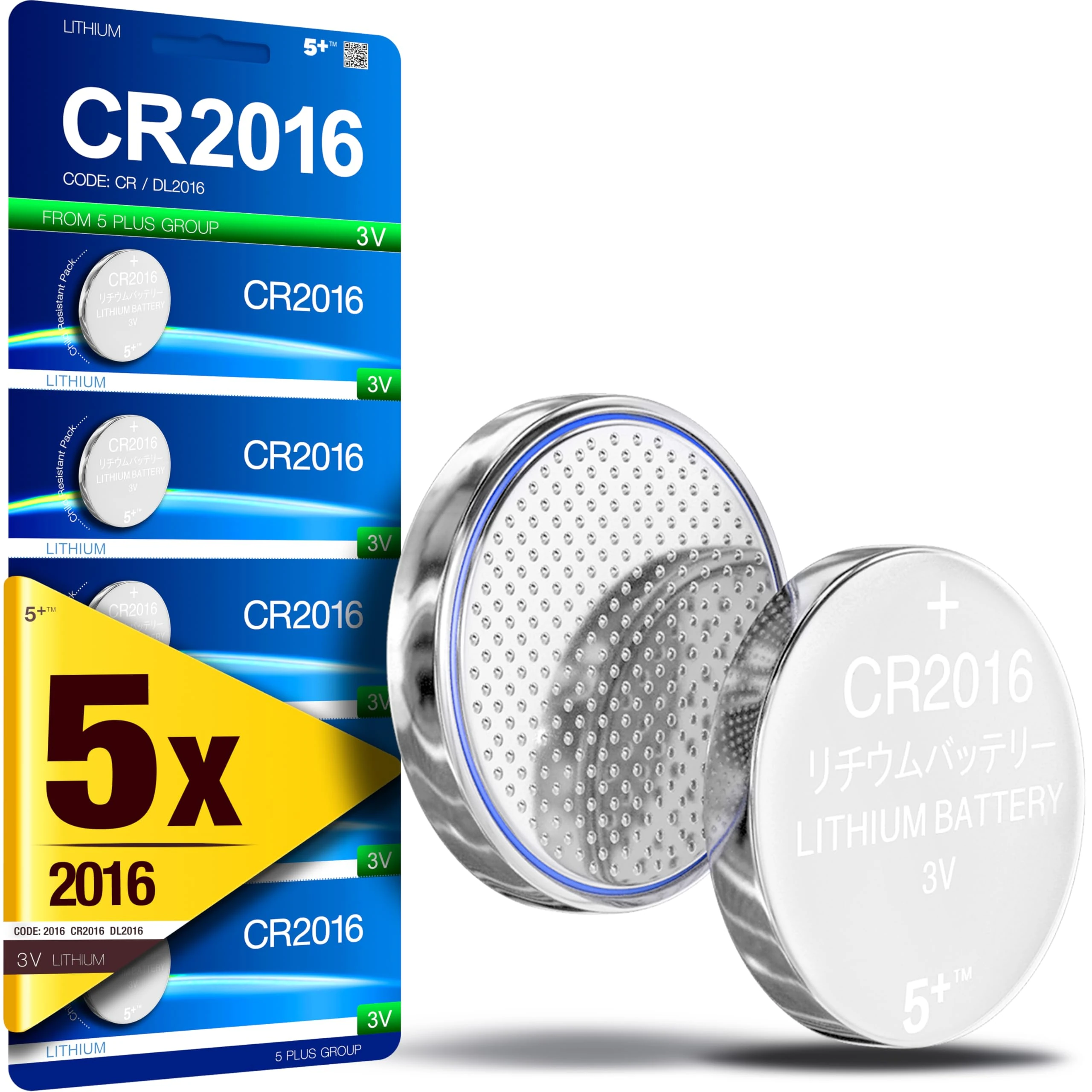 5Plus 5 PCS CR2016 DL2016 2016 ECR2016 3V Lithium Coin Cell Battery Mercury free Long Life Strong Power 3 Volt Lithium Flat Batteries for electronic devices Car Keys Watch household items
