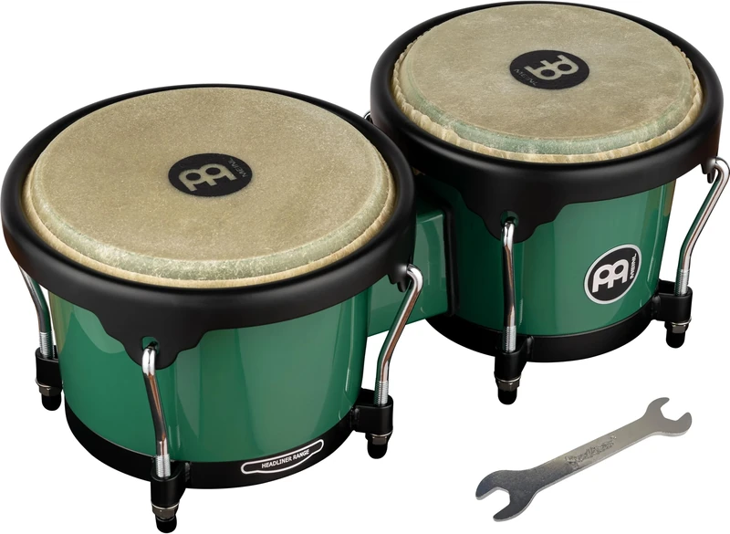 Meinl Percussion Bongos Journey Series - 2 hand drums with 6.5 and 7.5 inches - including tuning key - ABS plastic, Green (HB50FG)