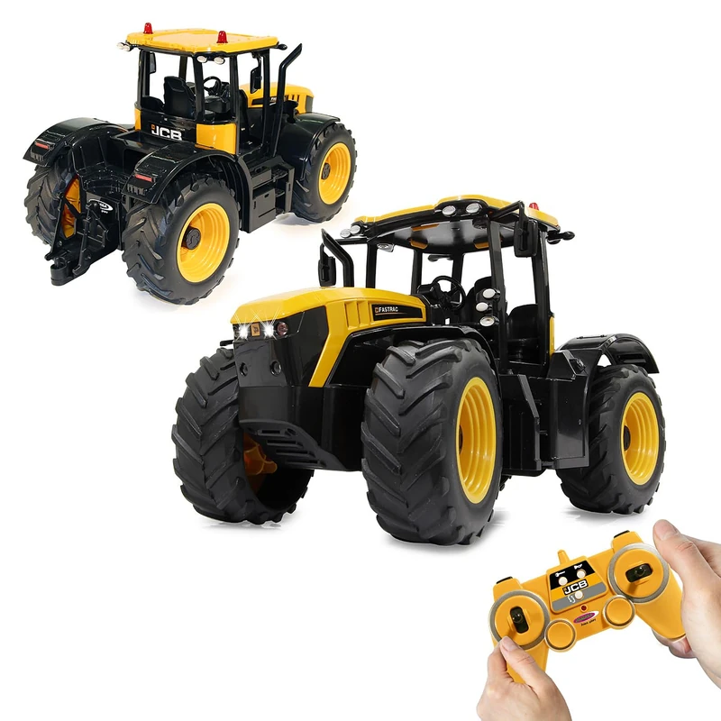 JAMARA JCB Fastrac Tractor 1:16 2.4GHz - Engine Sound (Can Be Turned), Reversing Warning Sound, Horn, 2 Wheel Drive, Profiled Rubber Tyres, LED Light, Indicator, Auto Standby and Demo Mode