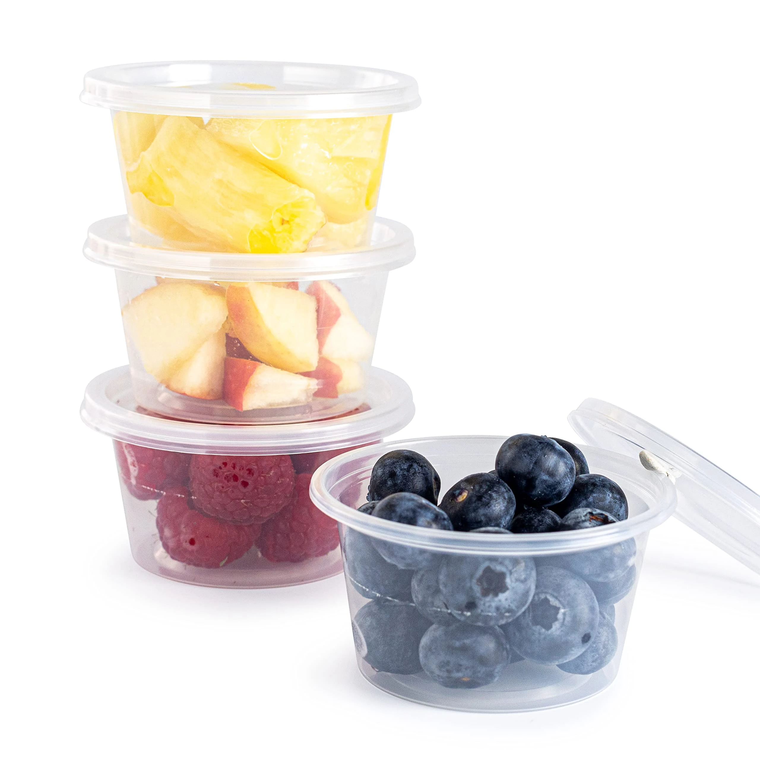 100 Plastic Containers with Lids | 4oz Round Storage Containers |Small Sauce Pots for Takeaway Food, Delivery, Catering, Restaurants for Sauce, Dips, Salads
