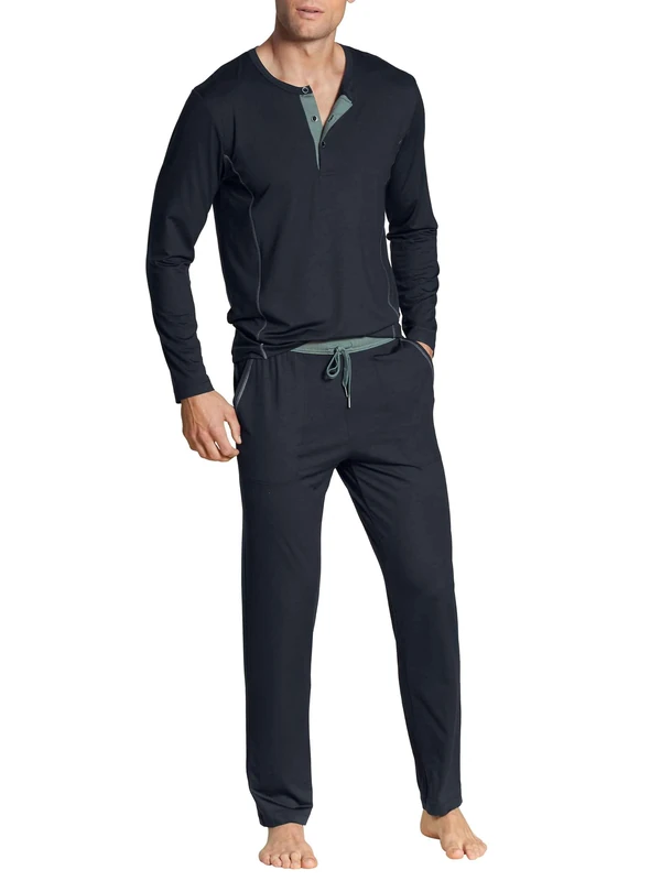 CALIDA Men's Seaweed Micro Pajama Set, Dark Sapphire, 52-54