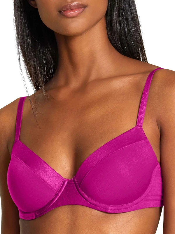 CALIDA Cate Women's Satin Trim Adjustable Straps T-Shirt Bra, Orchid Flower, 34C
