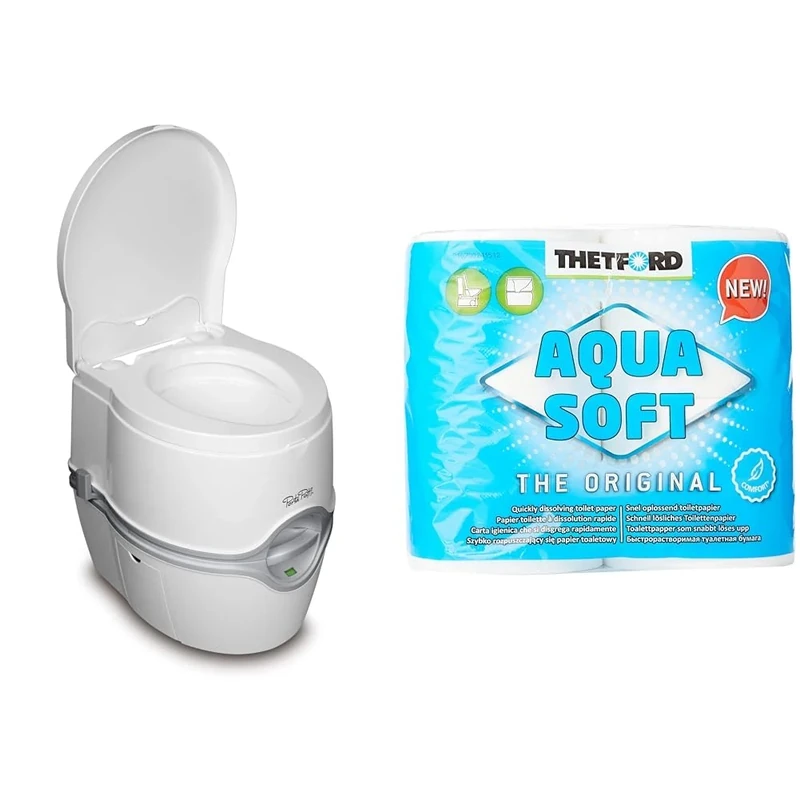 Thetford 92305 Porta Potti 565P Excellence Portable Toilet (Manual), 448 x 388 x 450 mm & 202240 Aqua Soft