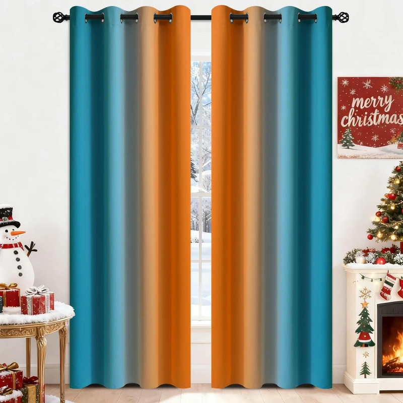 Yakamok Ombre Orange and Blue Curtains for Bedroom, Gradient Room Darkening Curtains, Grommet Thermal Insulated Light Blocking Window Drapes/Curtain for Living Room,52 x 84 Inch,2 Panels
