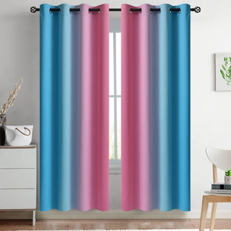 Yakamok Ombre Pink and Blue Curtains for Bedroom, Gradient Room Darkening Curtains, Grommet Thermal Insulated Light Blocking Window Drapes/Curtain for Living Room,52 x 72 Inch,2 Panels