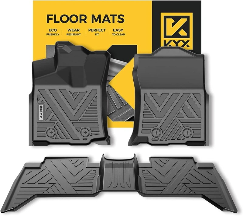 KYX Floor Mats for 2018-2023 Tacoma Double Cab (Automatic Transmission ONLY), All Weather Car Floor Mats Front & 2nd Row with High Walls, Custom Automotive Floor Mats Liners TPE Black