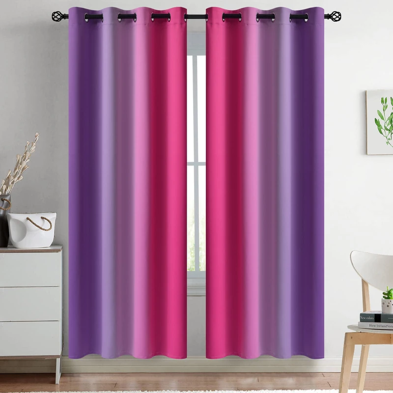 Yakamok Ombre Pink and Purple Curtains for Bedroom, Gradient Room Darkening Curtains, Grommet Thermal Insulated Light Blocking Window Drapes/Curtain for Living Room,52 x 72 Inch,2 Panels