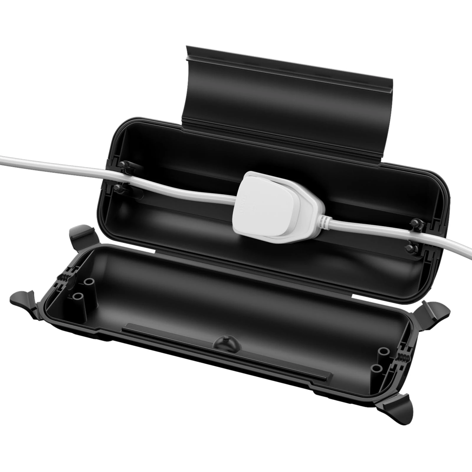 RESTMO Outdoor IP44 Waterproof Connection Box (29 × 11 × 7.5cm), Weatherproof Extension Lead Cover, Safety Seal Enclosure for Holiday Lights, LED Strips, Power Tools, Fountain, Black