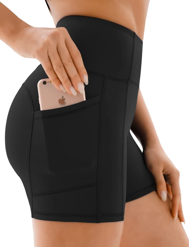 JOYSPELS Gym Shorts for Women with Pockets, High Waist Womens Shorts for Cycling Activewear Running Yoga Workout Sport Exercise Black M