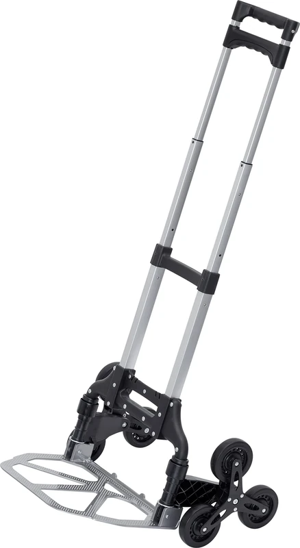 Meister 8985840 Step Sack Truck – 80 kg Load Capacity – 3 x 3 Stair Climbers – Foldable with Wheels – Triple Height Adjustable Handle – Made of Aluminium/Hand Truck for Staircases/Transport