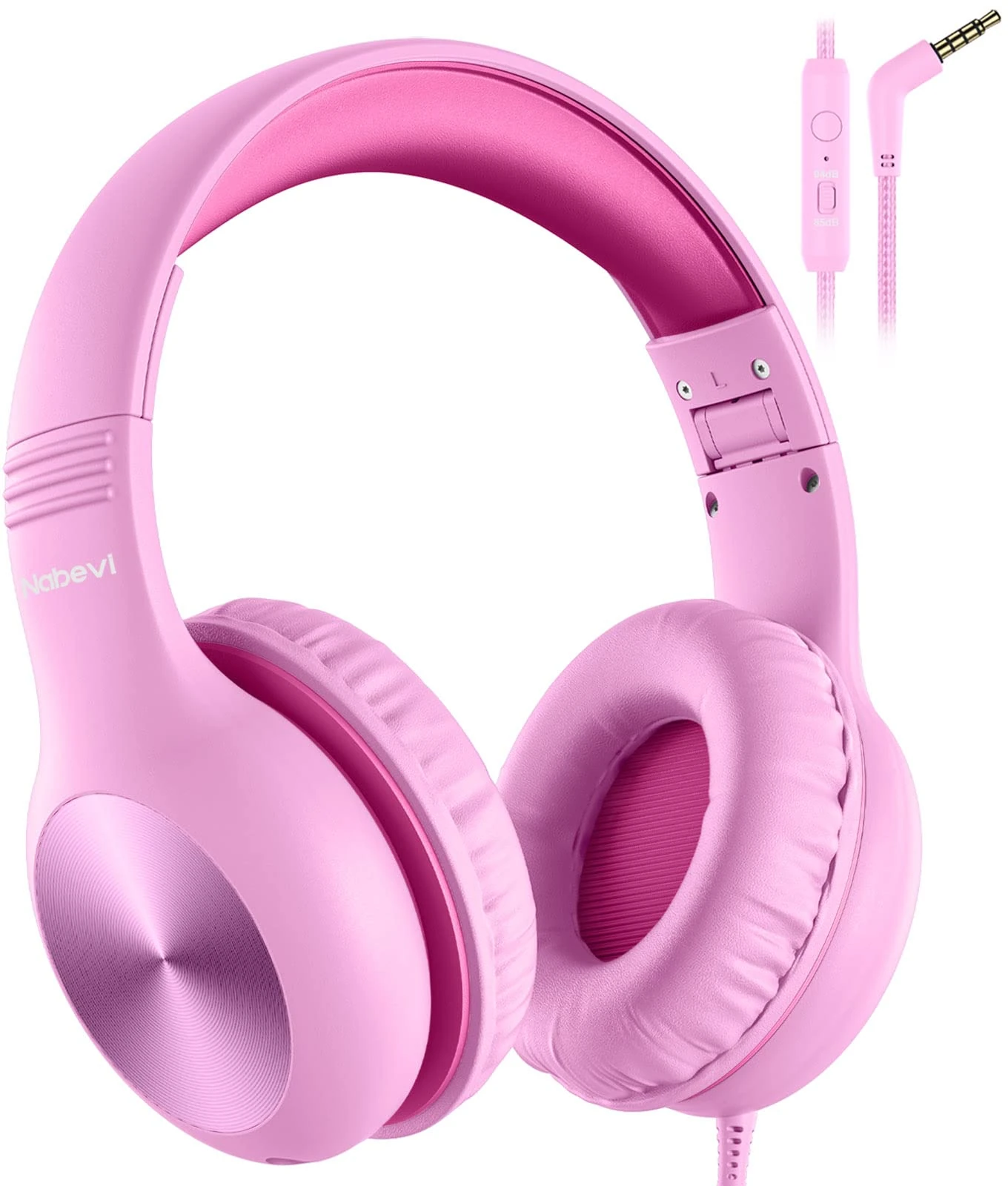 Nabevi Kids Headphones, Childrens Headphones with Microphone, 85dB/94dB Volume Limit, HD Sound, Sharing Function, Wired Headphone for Kids, Adjustable Toddler Headphone for School/Travel/Tablet, Pink