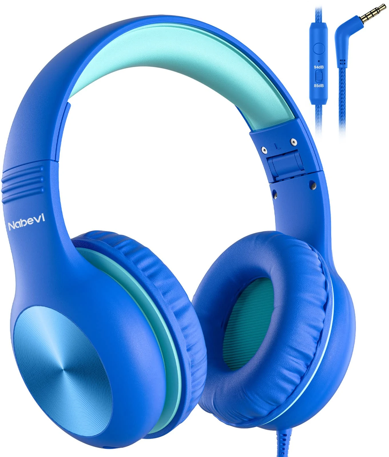Nabevi Kids Headphones, Childrens Headphones with Microphone, 85dB/94dB Volume Limit, HD Sound, Sharing Function, Wired Headphone for Kids, Adjustable Toddler Headphone for School/Travel/Tablet, Blue