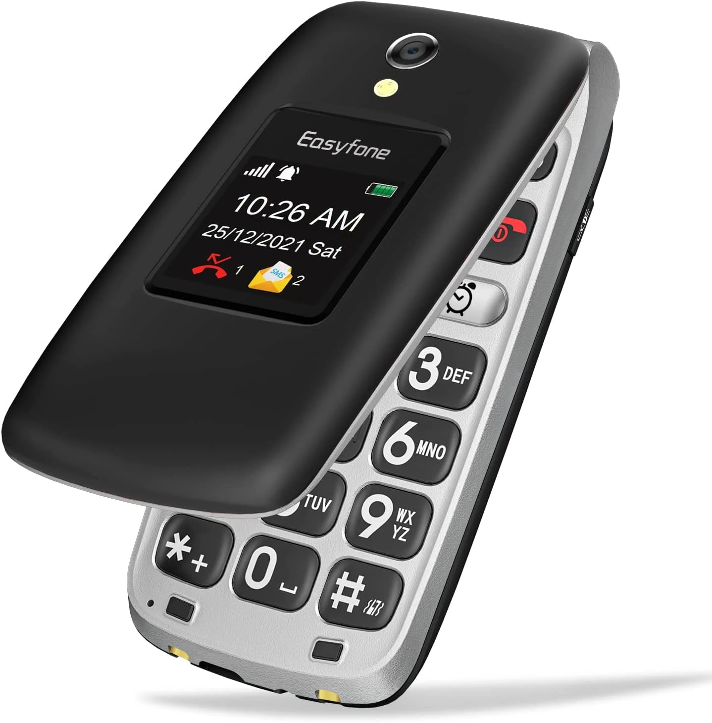 Easyfone Prime-A1 Pro 4G LTE SIM-Free Flip Mobile Phone for Seniors, 2.4'' HD Display, Large Fonts, Clear Sound, SOS Button, 1500mAh Battery with a Charging Dock (Black)