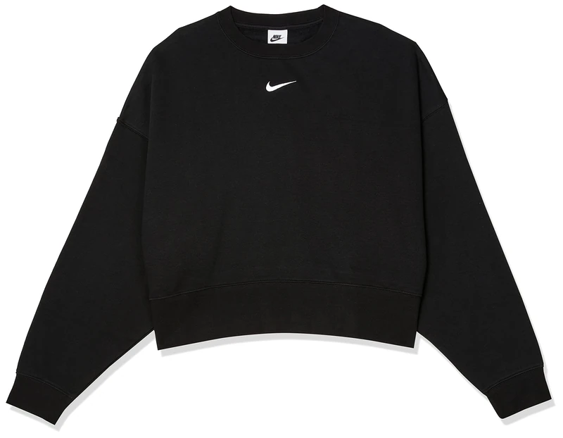 NIKE Women's Essential Clctn Flc Crw Blouse, Black/White, S UK