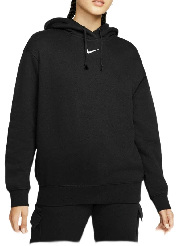 Nike Women's Essential Clctn FLC Os Hd Hooded Sweatshirt, Black/White, L - Image 1