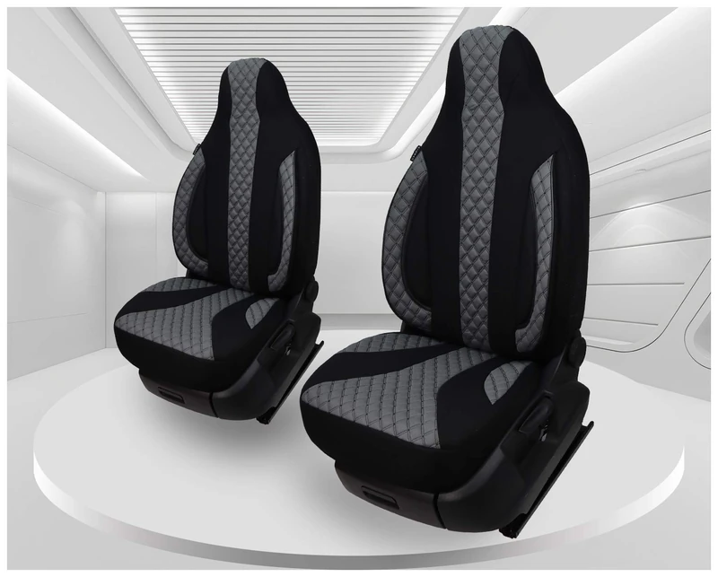 BREMER SITZBEZÜGE Measure Pilot Car Seat Covers Compatible with Hyundai Ioniq 5 Driver & Passenger from 2022 / Car Seat Covers Protective Cover Set Car Seat Covers Pack of 2 in Black/Grey