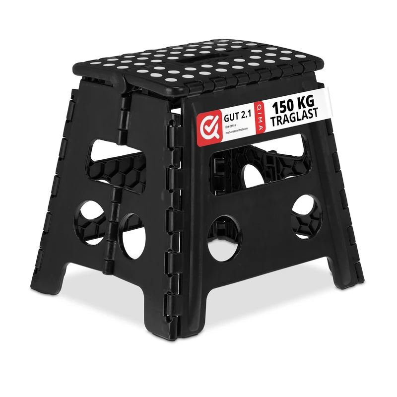 Relaxdays Folding Step Stool, Collapsible, Non-Slip, Max. Load 120 kg, Carry Handle, HxWxD: 32.5 x 37 x 30 cm, Black