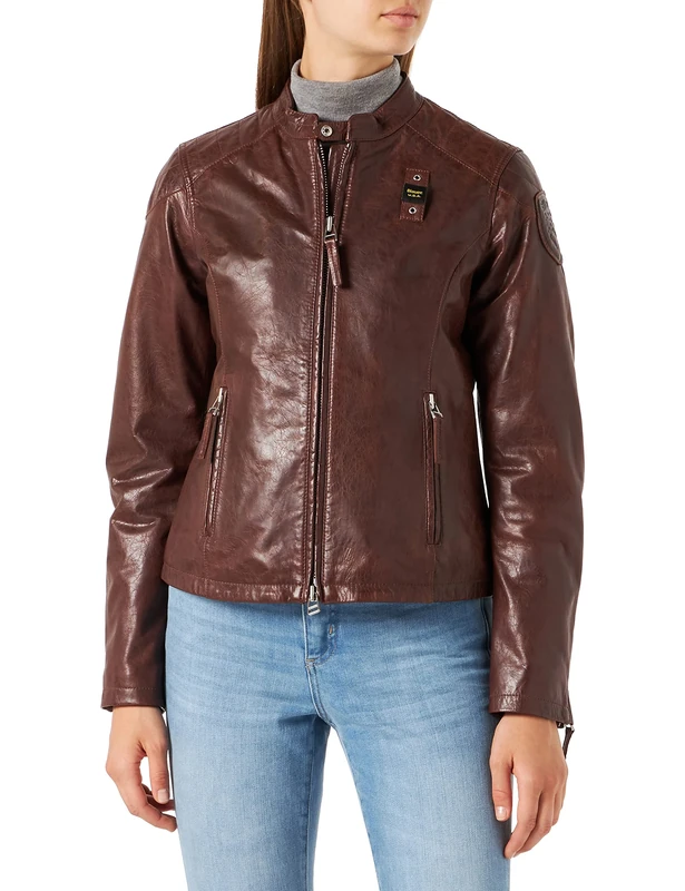 Blauer Women's Padded Shoulder Cape Leather Jacket, 353 Chocolate, S