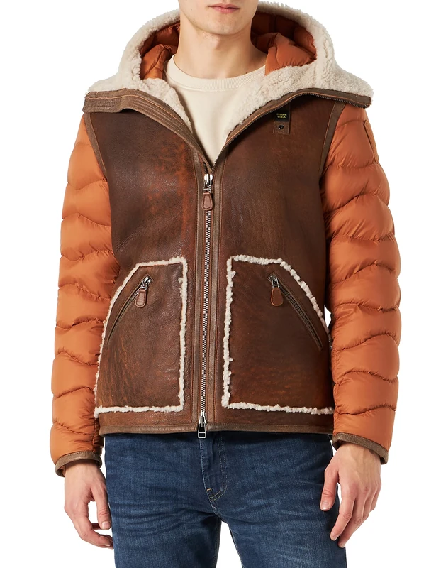 Blauer Men's Padded Shoulder Cape Leather Jacket, 384 Pecan Walnut, XL
