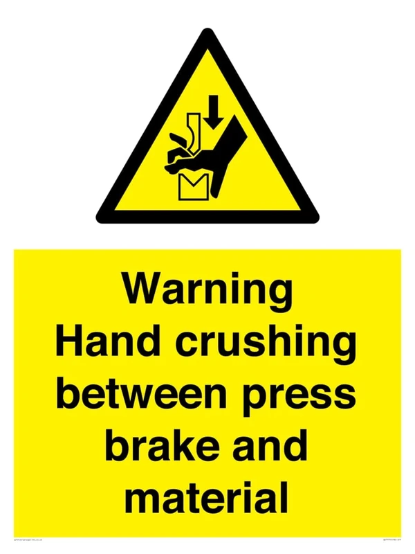 Warning Hand crushing between press brake and material Sign - 600x800mm - A1P - Image 1