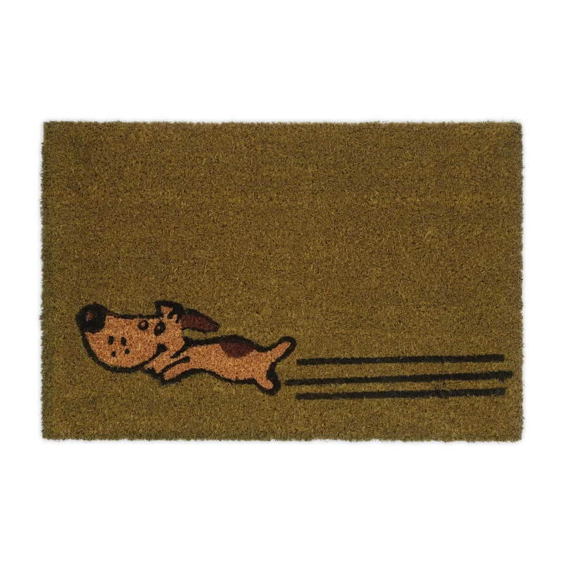 Relaxdays Running Dog Doggy Puppy Doormat Coir Rubber, 40 x 60 cm, Door Mat Inside & Outside, Non-Slip, Multicoloured, Coco, 60x40cm - Image 1