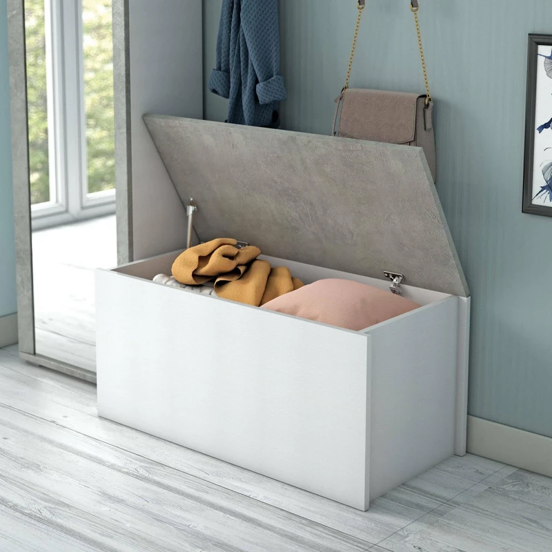 Dmora - Chest Miltonia, Capacious multipurpose storage box, Modern chest, 100% Made in Italy, 90x45h45 cm, White and Cement Grey