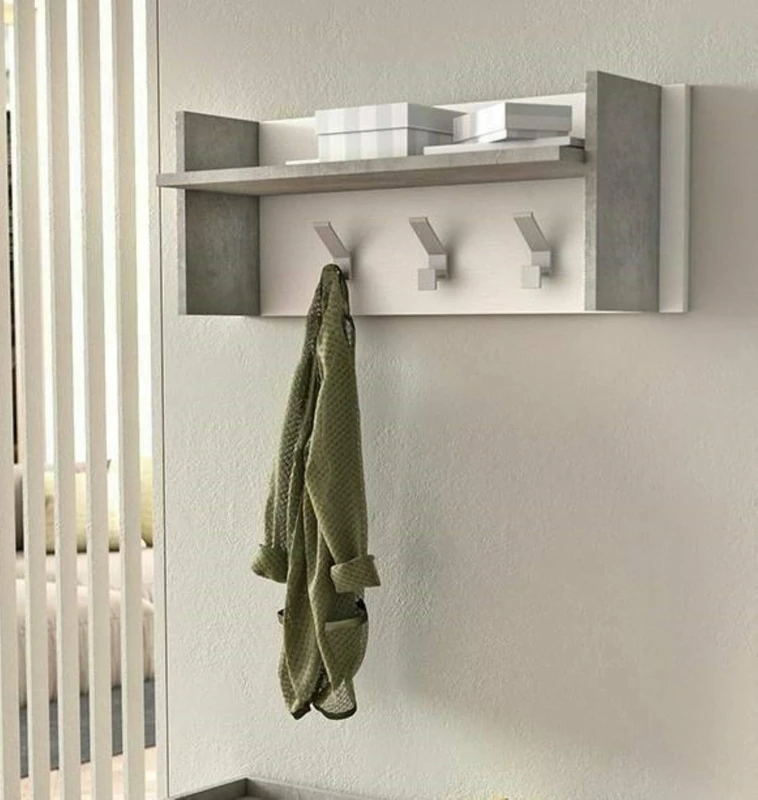 Dmora - Entrance furniture Narciso, Coat rack with 3 hooks, Hallway storage shelf, 100% Made in Italy, 90x29h34 cm, White and Cement Grey