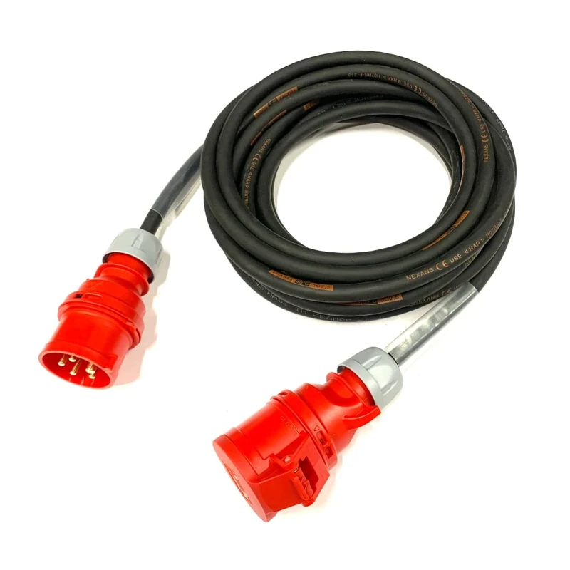 16 Amp 415V 5 Pin 3 Phase Extension Lead - PCE Red - 2.5mm² Heavy Duty Industrial H07RN-F Rubber Cable - 16A 3PH HO7 (10 Metre)