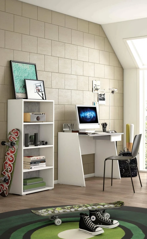 Dmora - Bookshelf Giacinto, Library with 3 adjustable shelves, Bookshelf, Wall unit with shelves, 100% Made in Italy, 60x30h130 cm, White and Cement Grey